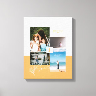 Impressão Em Tela Colagem de Fotos de Família com Blocos de Cores Mo