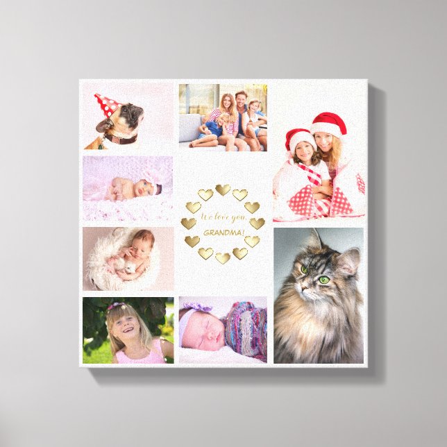 Impressão Em Tela Colagem de Fotos de Família em Ouro Elegante para  (Frente)