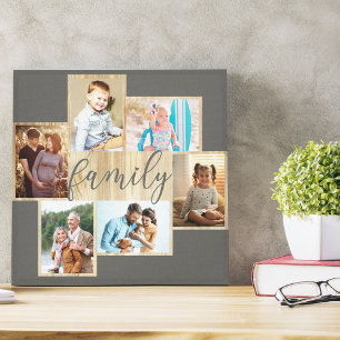 Impressão Em Tela Colagem de Fotos de Família Moldura de Madeira Cin