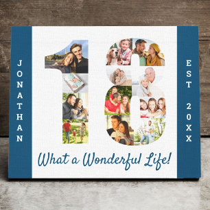 Impressão Em Tela Colagem de Fotos definida no Número 18 Blue White