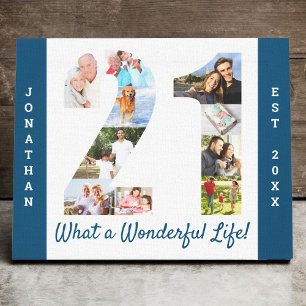 Impressão Em Tela Colagem de Fotos definida no Número 21 Blue White