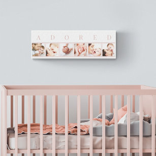 Impressão Em Tela Colagem de Fotos do Bebê ADOTADA Rosa e Branco