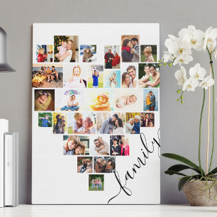 Impressão Em Tela Colagem de Fotos em Forma de Coração Família Scrip