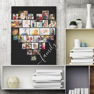 Impressão Em Tela Colagem de Fotos em Formato de Coração Família Let