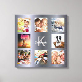 Impressão Em Tela Colagem de fotos em prata monograma da família 