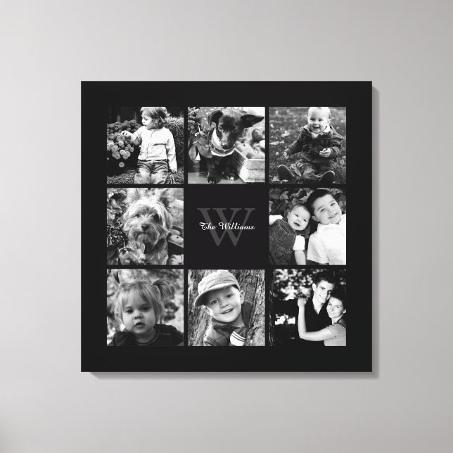 Impressão Em Tela Colagem de Fotos Monograma de Quadro Preto (Frente)
