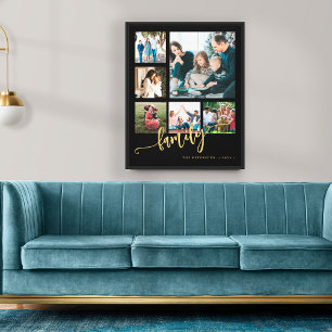 Impressão Em Tela Colagem de fotos múltiplas família script lembranç
