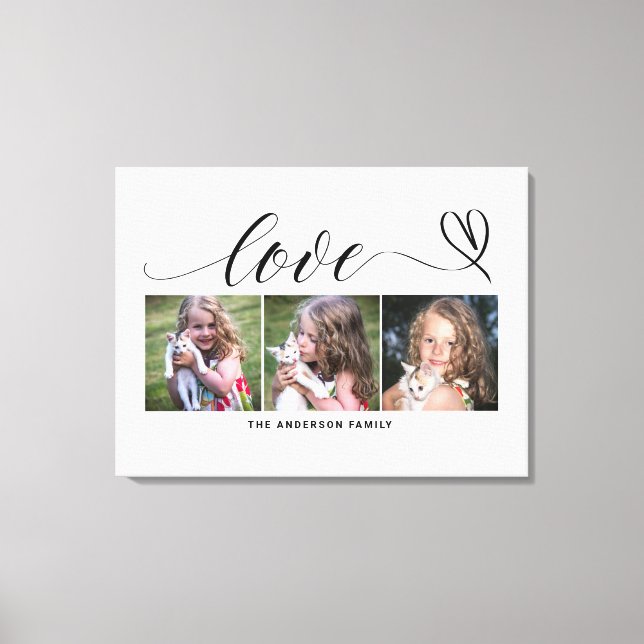 Impressão Em Tela Colagem de Fotos Personalizadas com Coração Preto  (Frente)