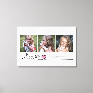 Impressão Em Tela Colagem de Fotos Personalizadas com Coração Rosa e