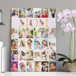 Impressão Em Tela Colagem de Fotos Verticais 30 Letras Douradas Mamã