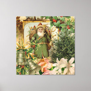 Impressão Em Tela Colagem de Natal do Papai Noel Verde do Velho Mund