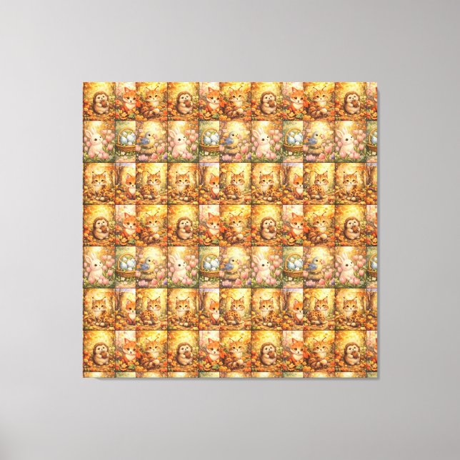 Impressão Em Tela Colagem de Padrão de Patchwork Moderno (Frente)