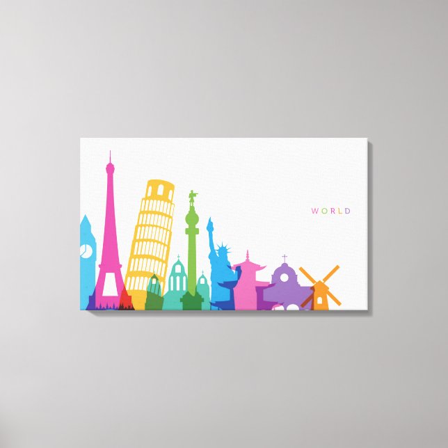 Impressão Em Tela Colagem de Pastel Monumentos do Mundo (Frente)