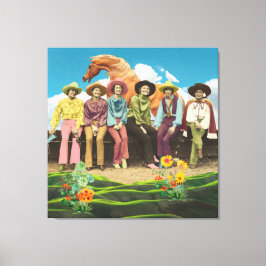 Impressão Em Tela Colagem de Superfície de Cavalos com Galinhas Retr