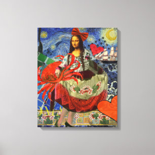 Impressão Em Tela Colagem Estrela Noturna da Mona Lisa: Surrealismo