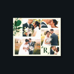 Impressão Em Tela Colagem Fotográfica do Dia de Folhagem Verde<br><div class="desc">Folhagem Verde e Dourada com Monograma Personalizado Letra Inicial - Na moda e bela com as suas imagens fotográficas de 5 dias de casamento - canvas de colagem personalizada com design de bloco de cores em Verde, Beige e Dourado - com a sua carta inicial monogramada e 5 fotografias de...</div>