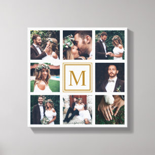 Impressão Em Tela Colagem Personalizada 8 Foto Dourada Monograma