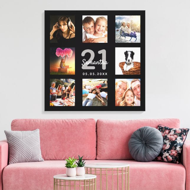 Impressão Em Tela Colagem personalizada de fotos aniversário de 21 a (Insitu(Sala de estar))