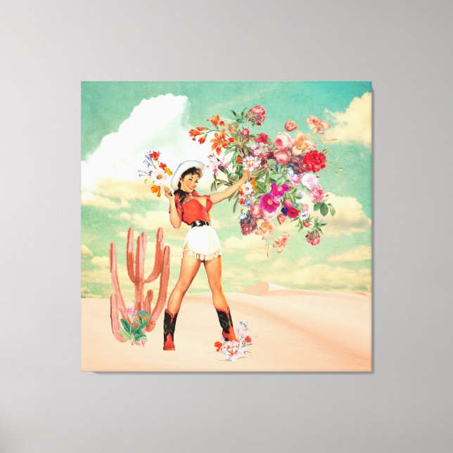 Impressão Em Tela Colagem Surreal do Deserto do Buquê Pinup (Frente)
