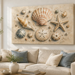 Impressão Em Tela Coleção de Conchas em Tela Aquarela