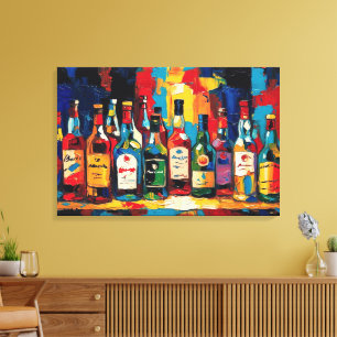 Impressão Em Tela "Coleção de Garrafas da Prateleira do Bar" (Estilo