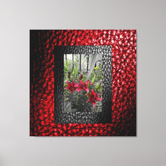 Impressão Em Tela Coleção Rich Faux Leather - Red Floral design 1 (Frente)