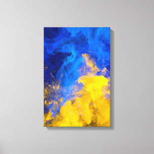 Impressão Em Tela Colisão de Tinta: Azul e Dourado