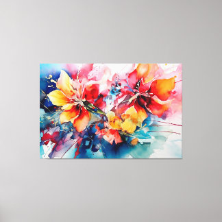 Impressão Em Tela Colorful Watercolor Flowers Vibrant Art