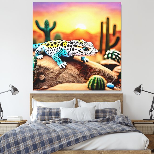 Impressão Em Tela Colorida Gecko Rocks Design (Insitu(Quarto))