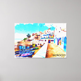 Impressão Em Tela Colorida Marrocos Viagem Watercolor