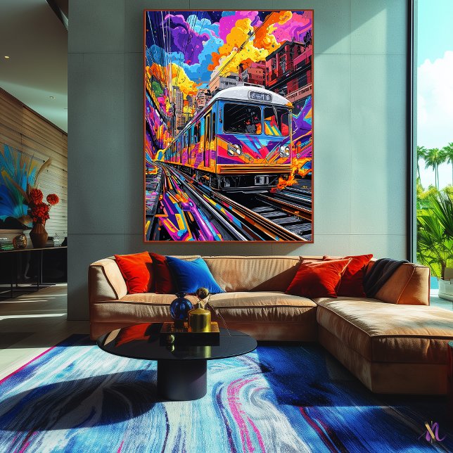 Impressão Em Tela Comboio da Cidade de pop Art em movimento vibrante (Criador carregado)