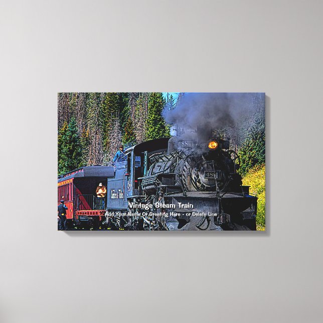 Impressão Em Tela Comboio Vintage Steam - Adicionar Nome (Frente)