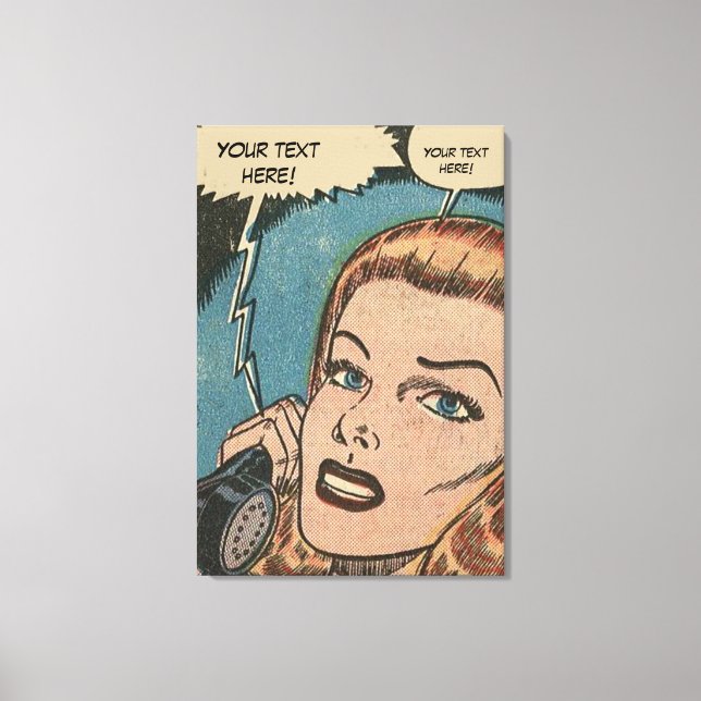Impressão Em Tela Comic Roy Lichtenstein Style Redhead no telefone (Frente)