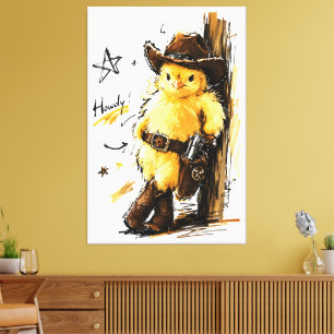 Impressão Em Tela Como Vai Frango de Rodeio Bonito Arte Western