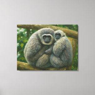 Impressão Em Tela Companheiros Gibbons - Retrato Emocional de Vida S