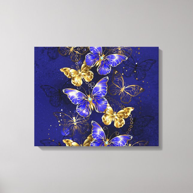 Impressão Em Tela Composição com borboletas de safira (Frente)