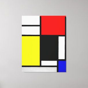 IMPRESSÃO EM TELA COMPOSIÇÃO MONDRIANA COM VERMELHO, AMARELO, PRETO 