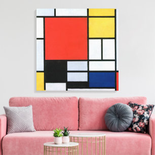 Impressão Em Tela Composição Vermelho, Amarelo, Azul, Preto   Mondri