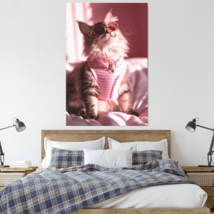 Impressão Em Tela Compras Rosa: Gato Chic no Estilo