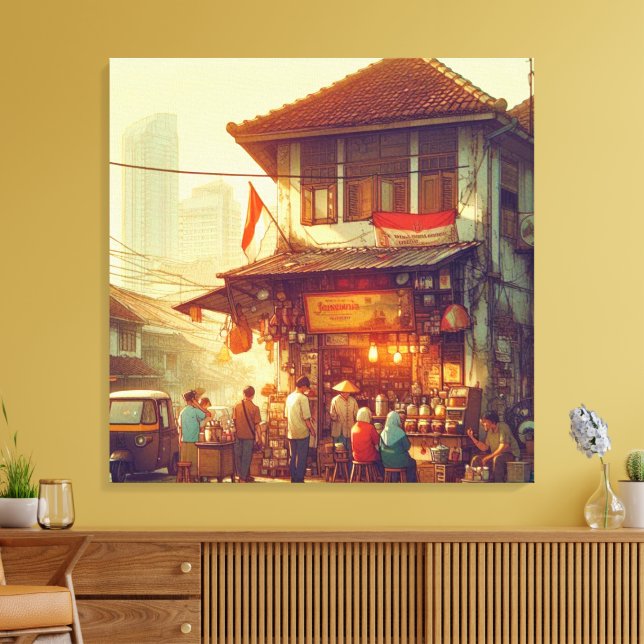 Impressão Em Tela Compro Café da Rua Jakarta (Insitu(Sala de estar))