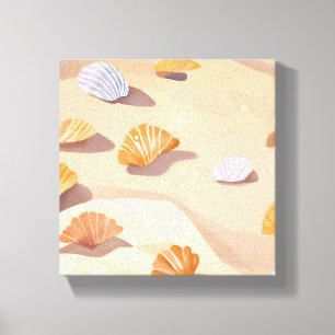 Impressão Em Tela Conchas no Areia Aquarela de Oceano de Praia