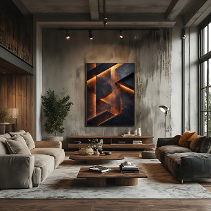 Impressão Em Tela Concreto Abstrato Laranja Escuro Futurista