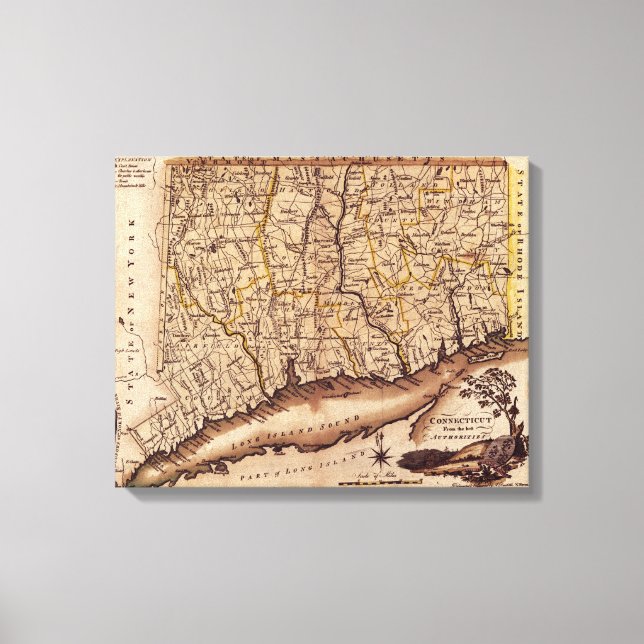 Impressão Em Tela ConnecticutPanorâmica MapConnecticut (Frente)