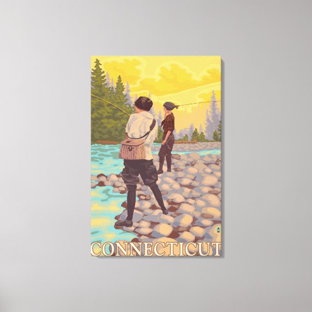Impressão Em Tela ConnecticutWomen Voa Cena de Pesca (Frente)
