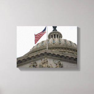 Impressão Em Tela Construção do Capitólio dos E.U. com a bandeira