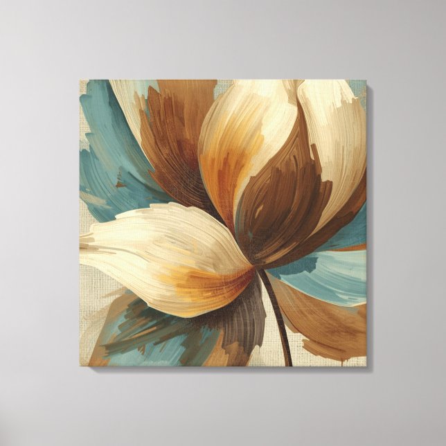Impressão Em Tela Contemporary Teal Green Rust Brown Abstract Floral (Frente)
