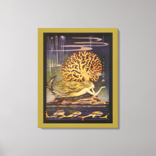 Impressão Em Tela Conto de fadas do vintage, sereia pequena no coral