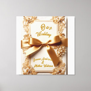 Impressão Em Tela Convite de Casamento com Floral Embutido e Laço de