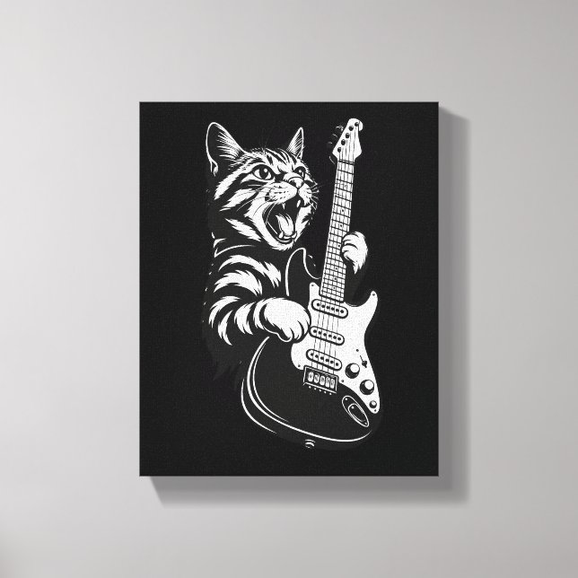 Impressão Em Tela Cool Music Love | Rock Cat Playing Electric Guitar (Frente)
