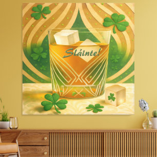 Impressão Em Tela Copo para Uísque Irlandês Shamrocks "Sláinte!"